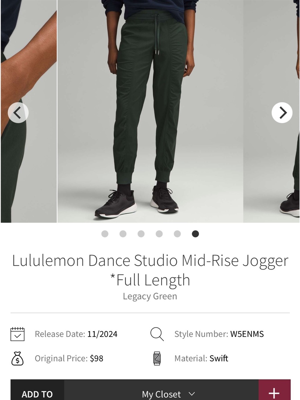 lululemon athletica Dance Studio Mid-Rise Jogger — Legacy Green